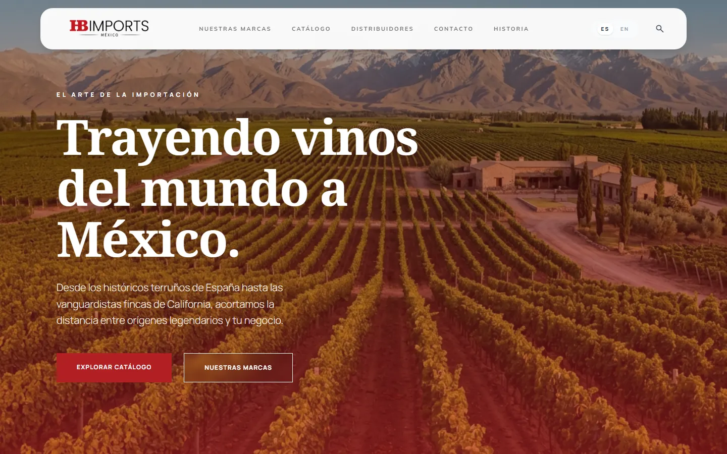 Captura del sitio de HB Imports México